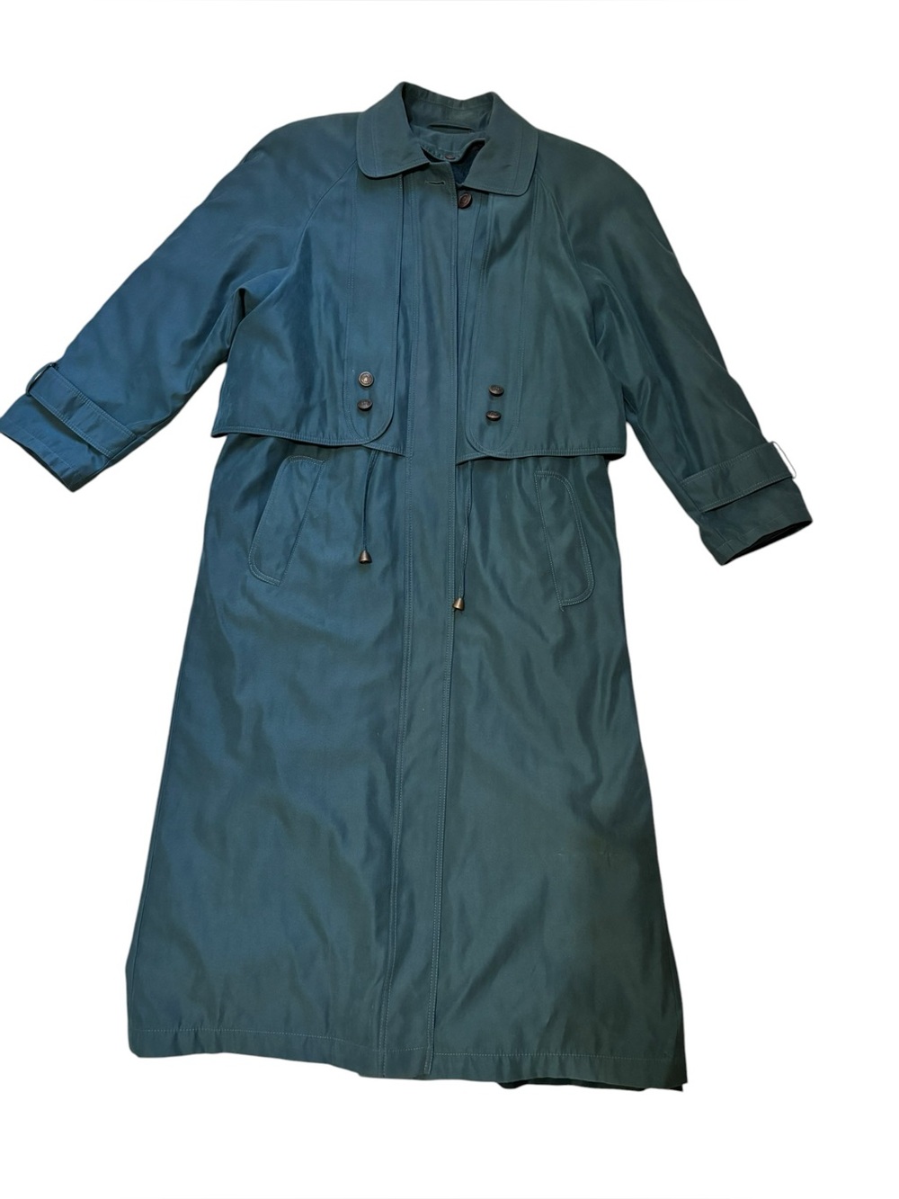 Amazing vintage American Bazaar Green lined long trenchcoat size 8
